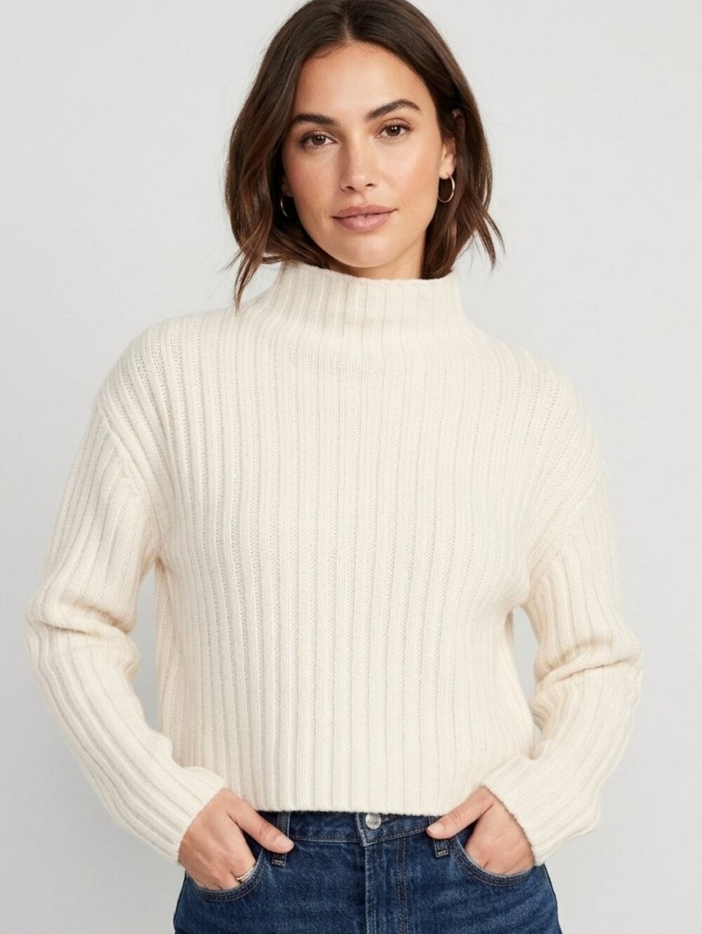 & Other Stories Cream Ribbed Wool Alpaca Mock Neck Sweater Size S